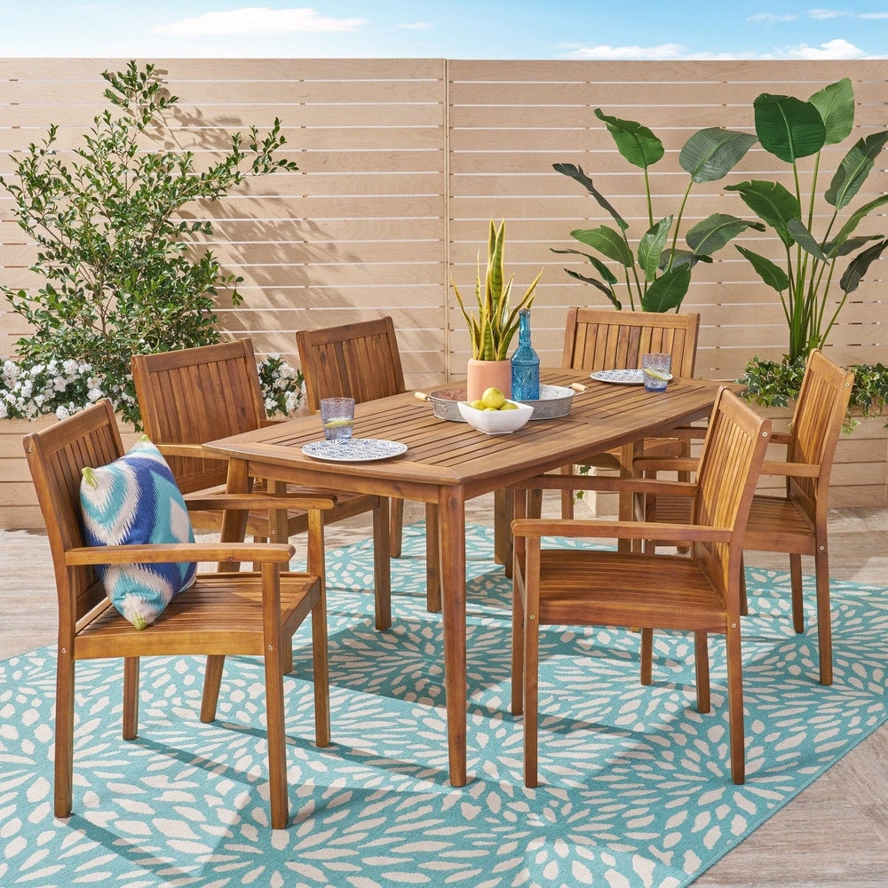 Ensemble de salle à manger d'extérieur Karen 7 pièces en acacia par Christopher Knight Home