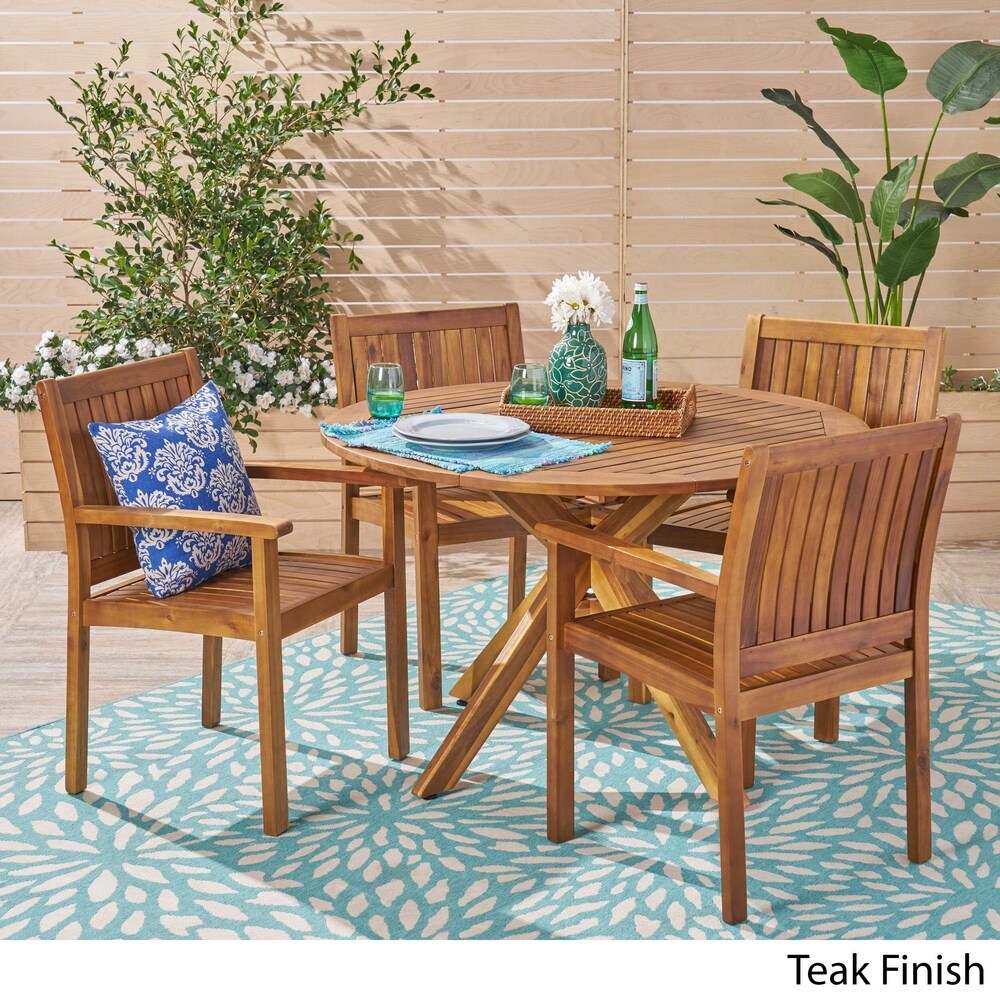 Ensemble de salle à manger d'extérieur Karen en acacia, cinq pièces, par Christopher Knight Home