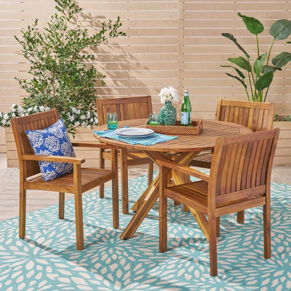 Ensemble de salle à manger d'extérieur Karen en acacia, cinq pièces, par Christopher Knight Home