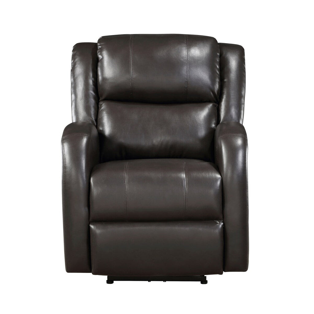 Fauteuil d'appoint inclinable électrique Karena de 96 cm, similicuir marron, bois massif