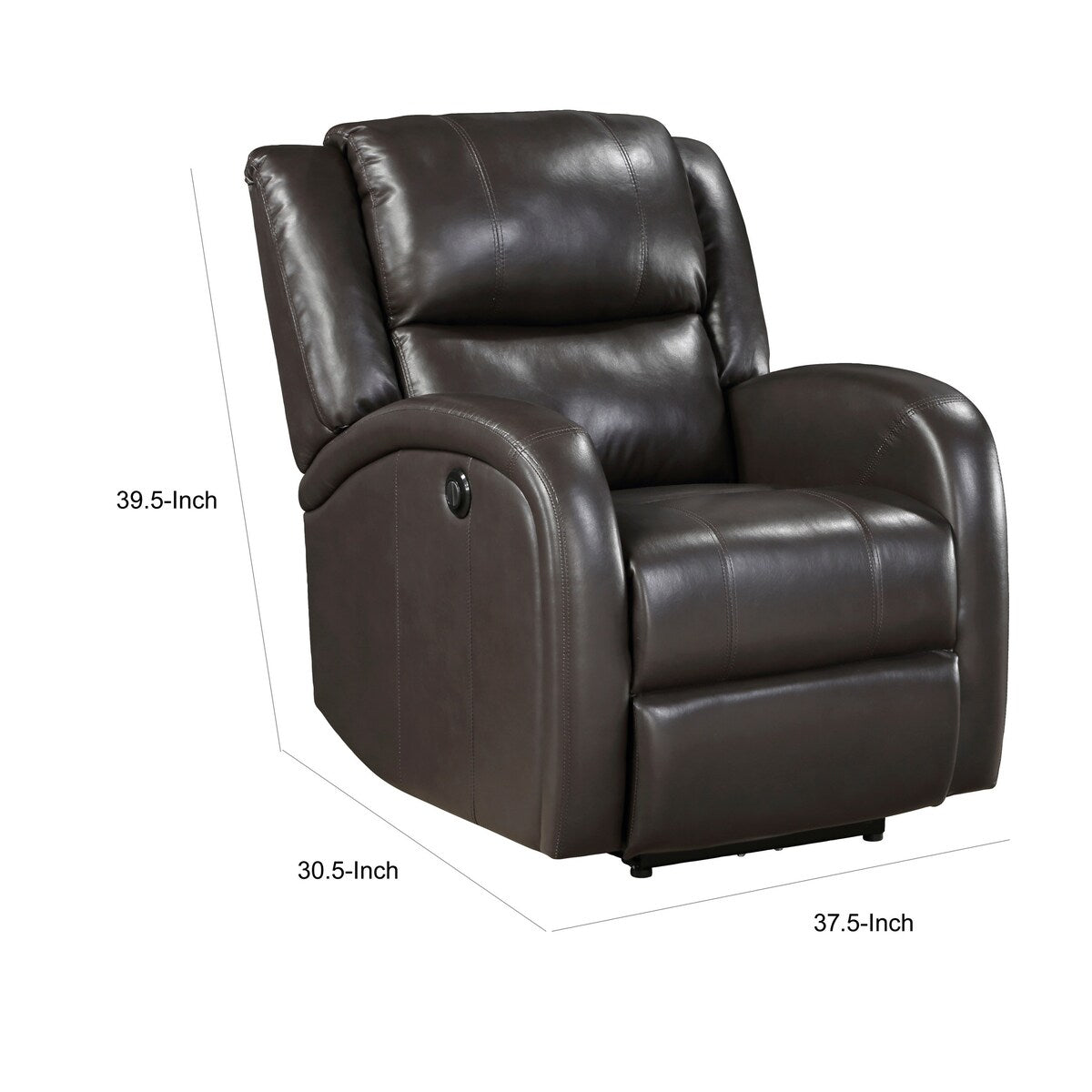Fauteuil d'appoint inclinable électrique Karena de 96 cm, similicuir marron, bois massif