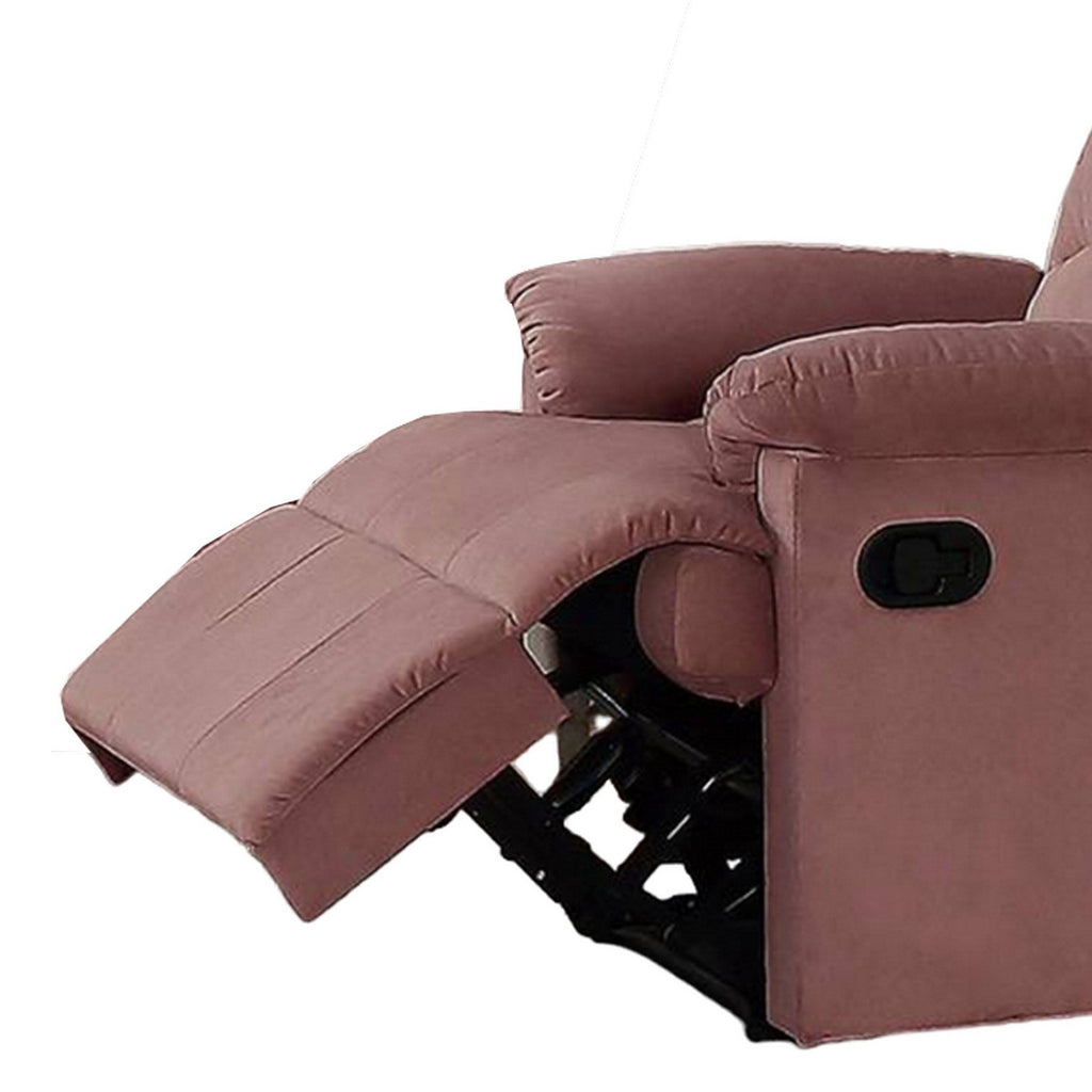 Fauteuil inclinable manuel Karry, velours rose poudré rembourré, bois massif