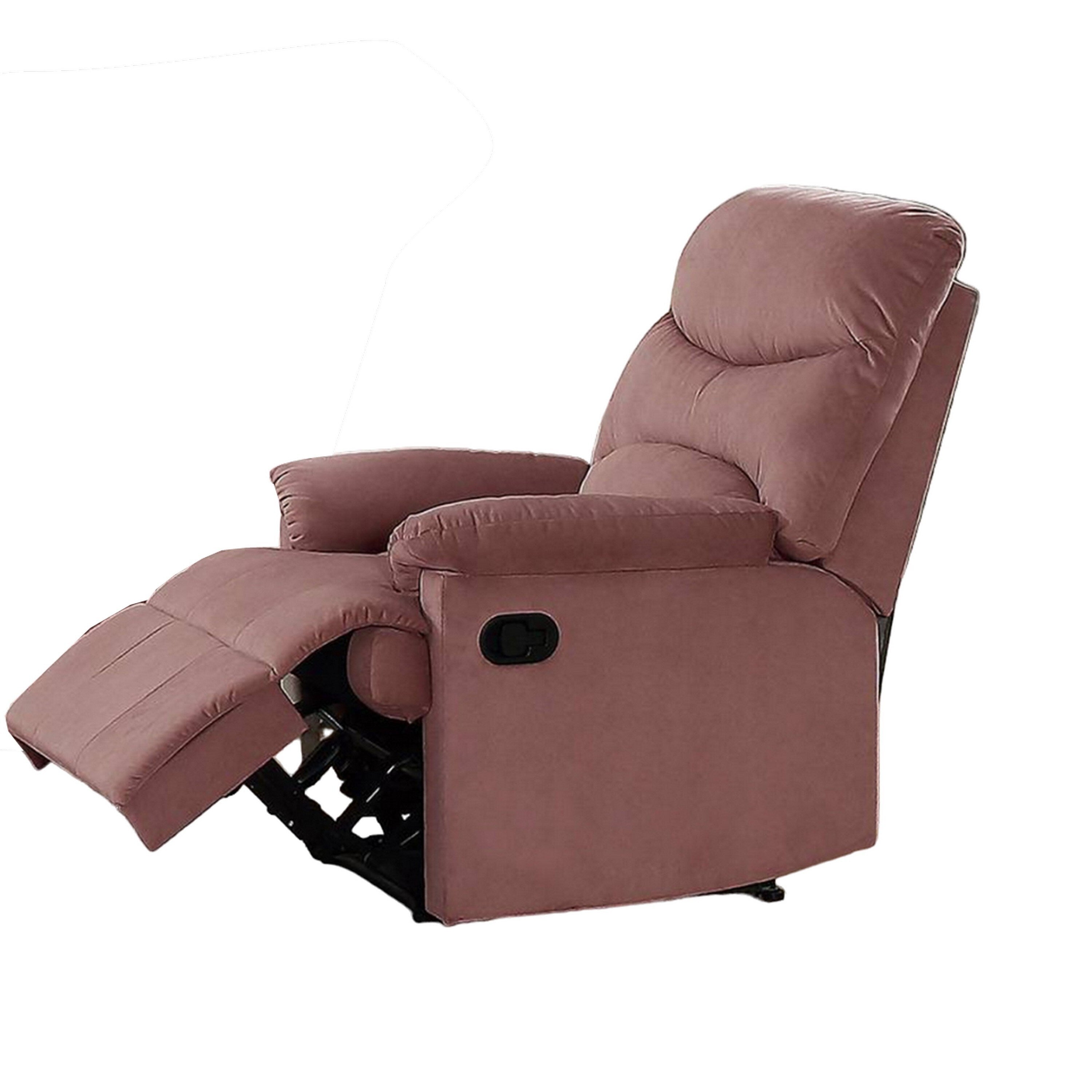 Fauteuil inclinable manuel Karry, velours rose poudré rembourré, bois massif