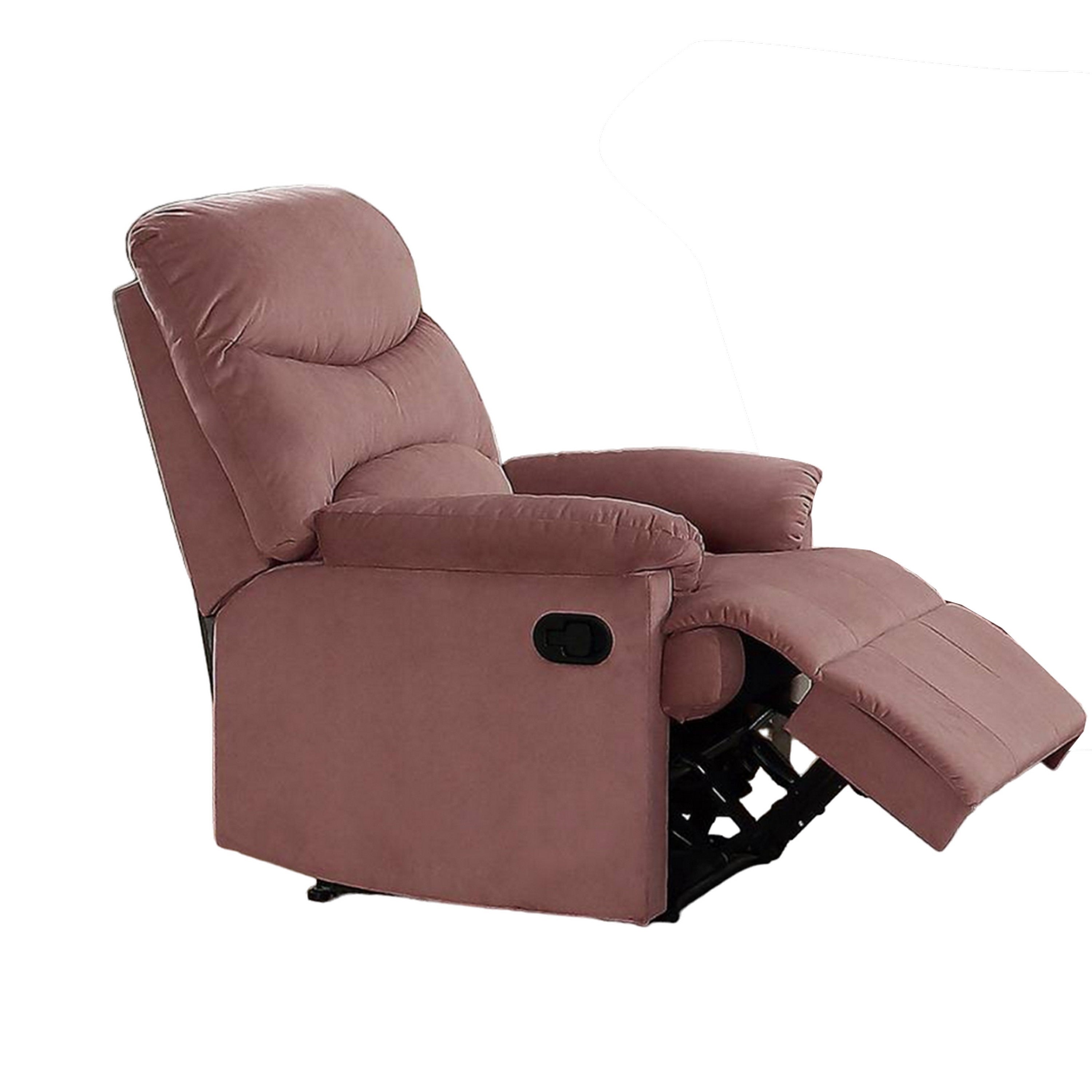 Fauteuil inclinable manuel Karry, velours rose poudré rembourré, bois massif