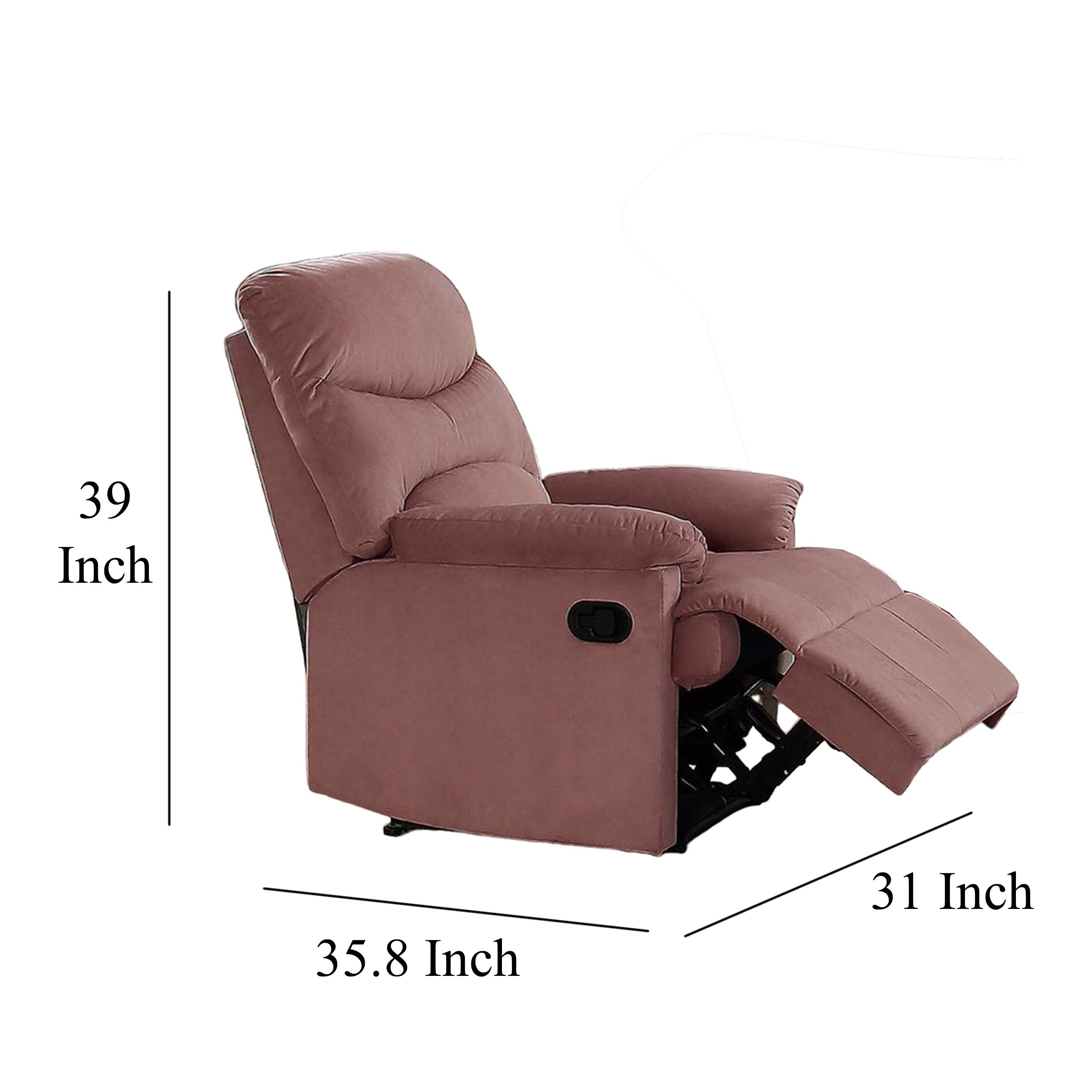 Fauteuil inclinable manuel Karry, velours rose poudré rembourré, bois massif