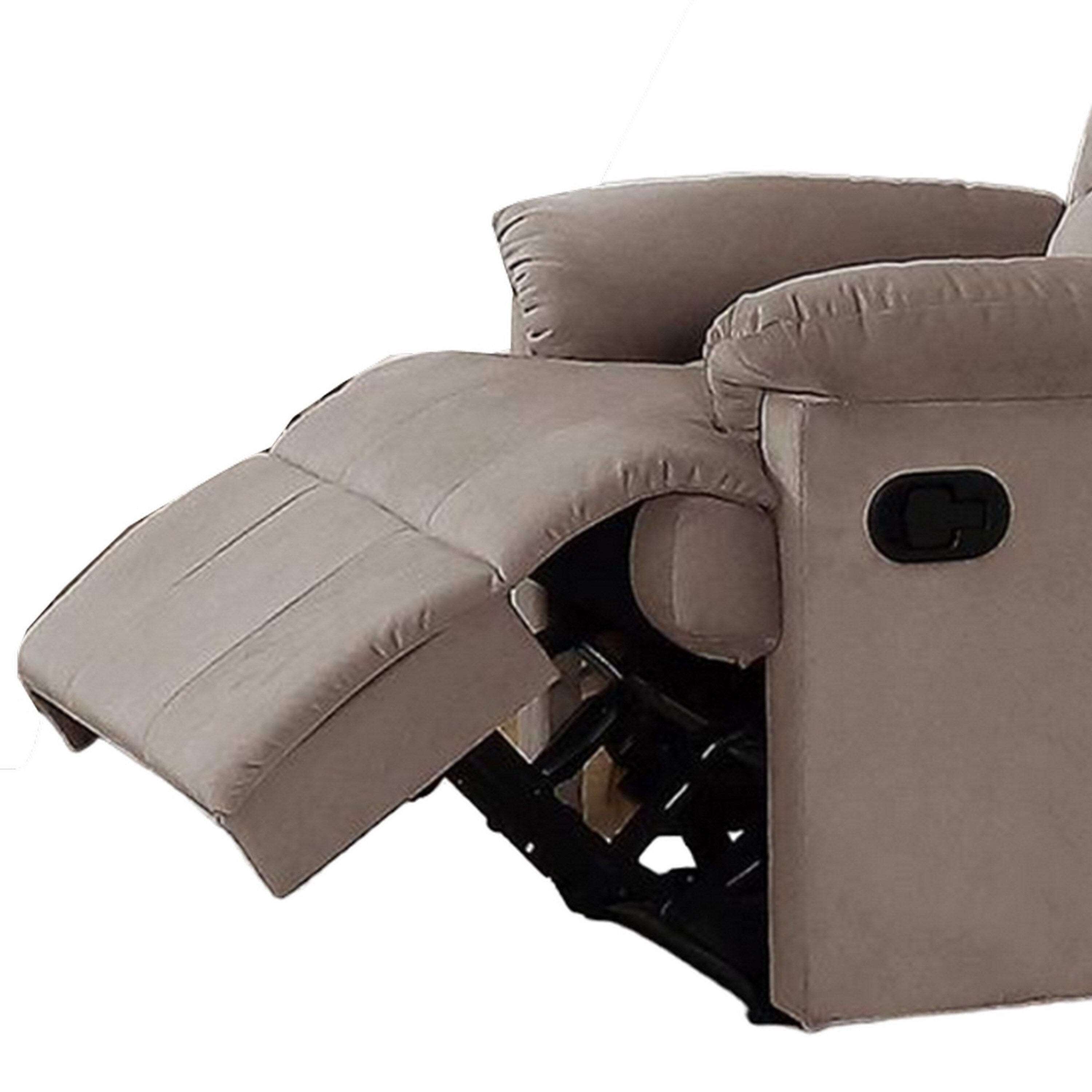 Fauteuil inclinable manuel Karry, velours marron clair moelleux, bois massif