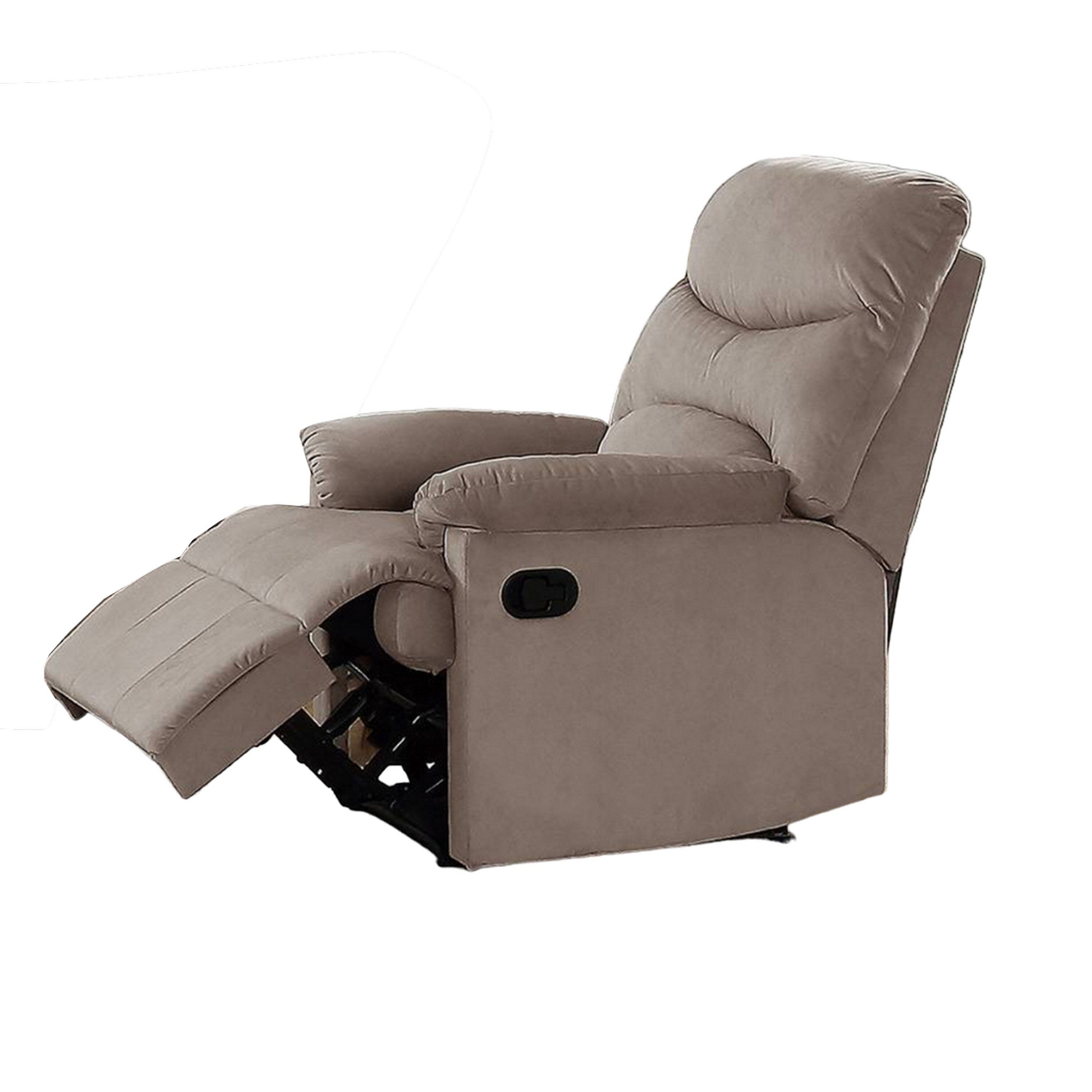 Fauteuil inclinable manuel Karry, velours marron clair moelleux, bois massif