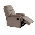 Fauteuil inclinable manuel Karry, velours marron clair moelleux, bois massif