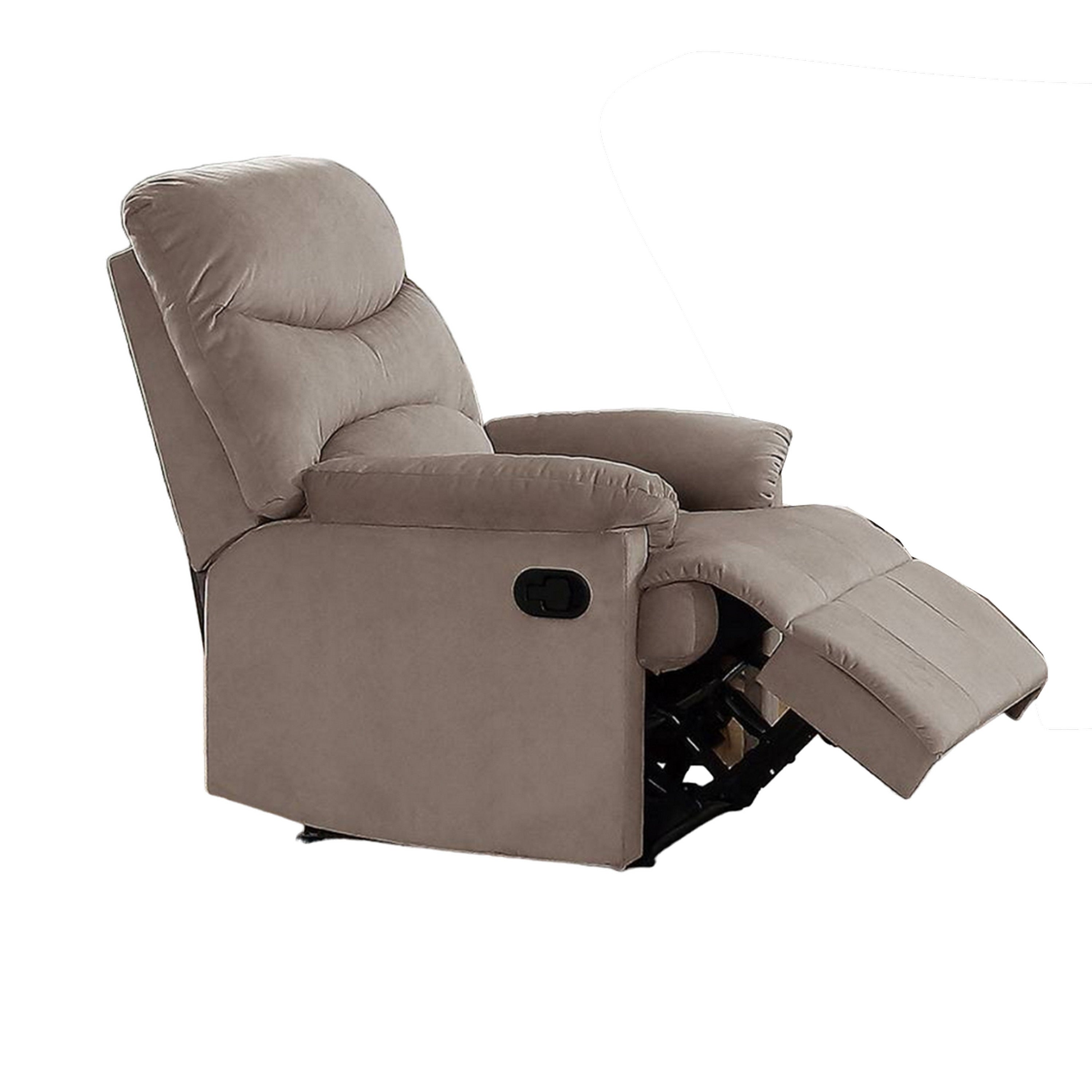 Fauteuil inclinable manuel Karry, velours marron clair moelleux, bois massif