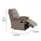 Fauteuil inclinable manuel Karry, velours marron clair moelleux, bois massif