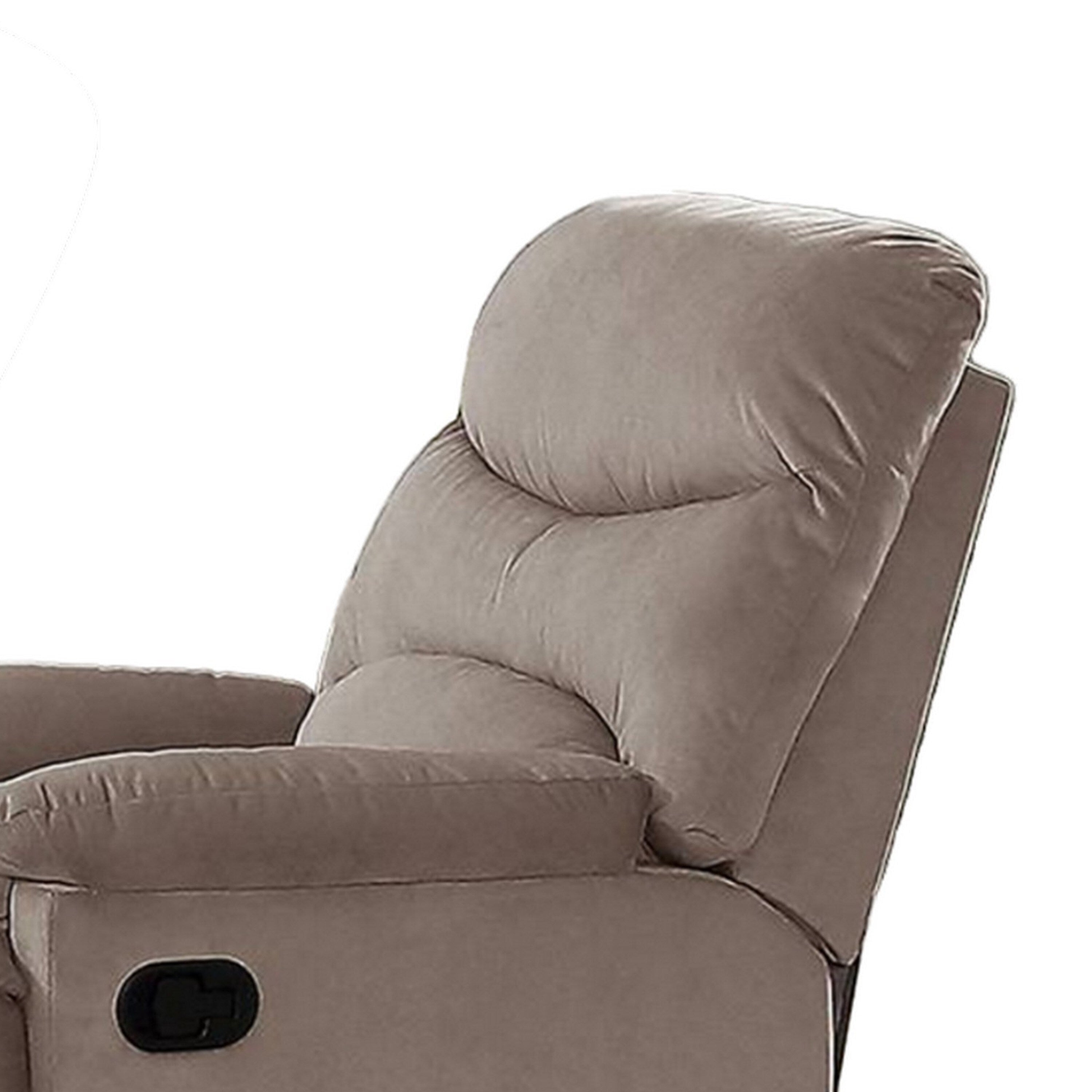 Fauteuil inclinable manuel Karry, velours marron clair moelleux, bois massif