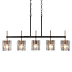 Lustre linéaire moderne Kasy à 5 lumières en verre texturé pour îlot de cuisine, design unique