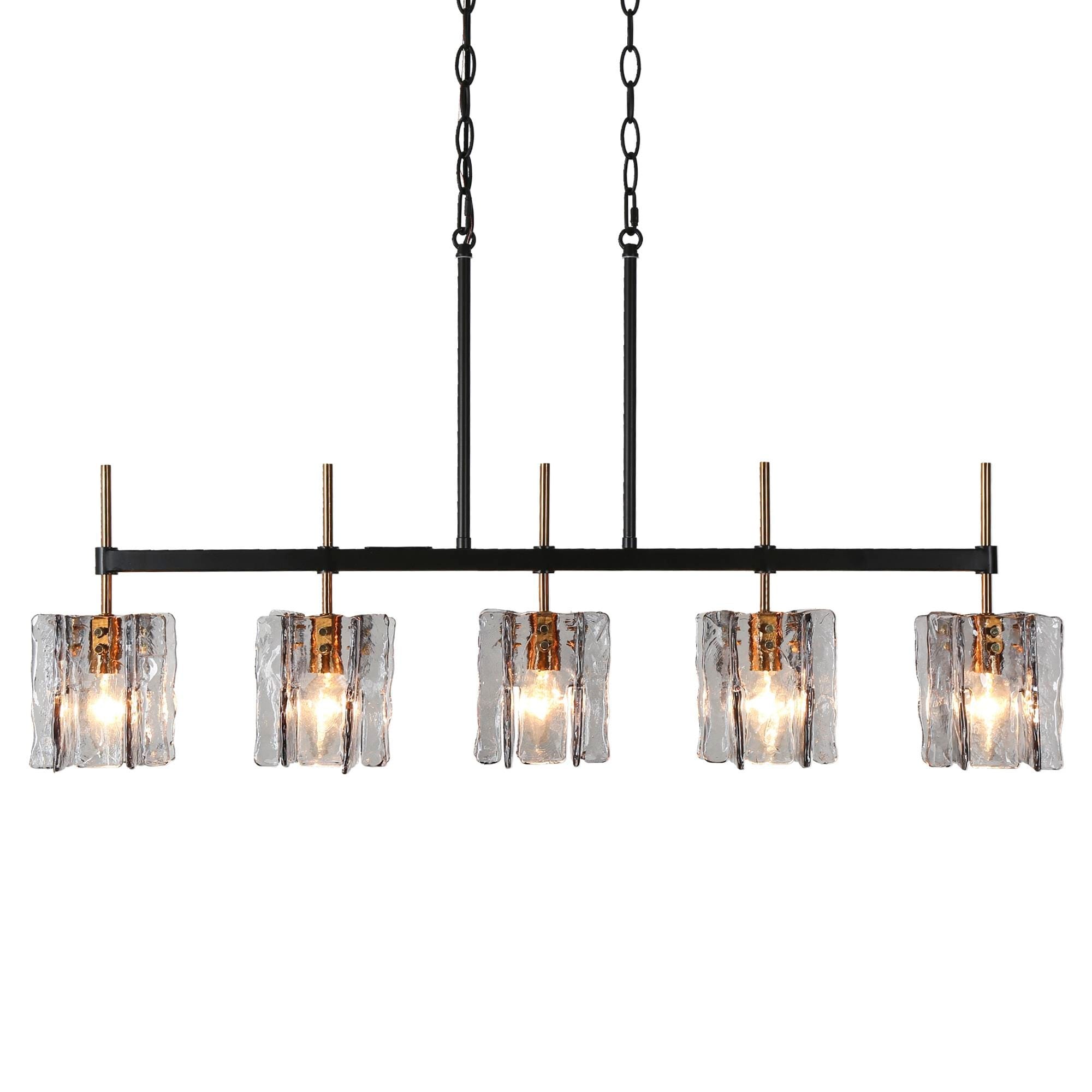 Lustre linéaire moderne Kasy à 5 lumières en verre texturé pour îlot de cuisine, design unique