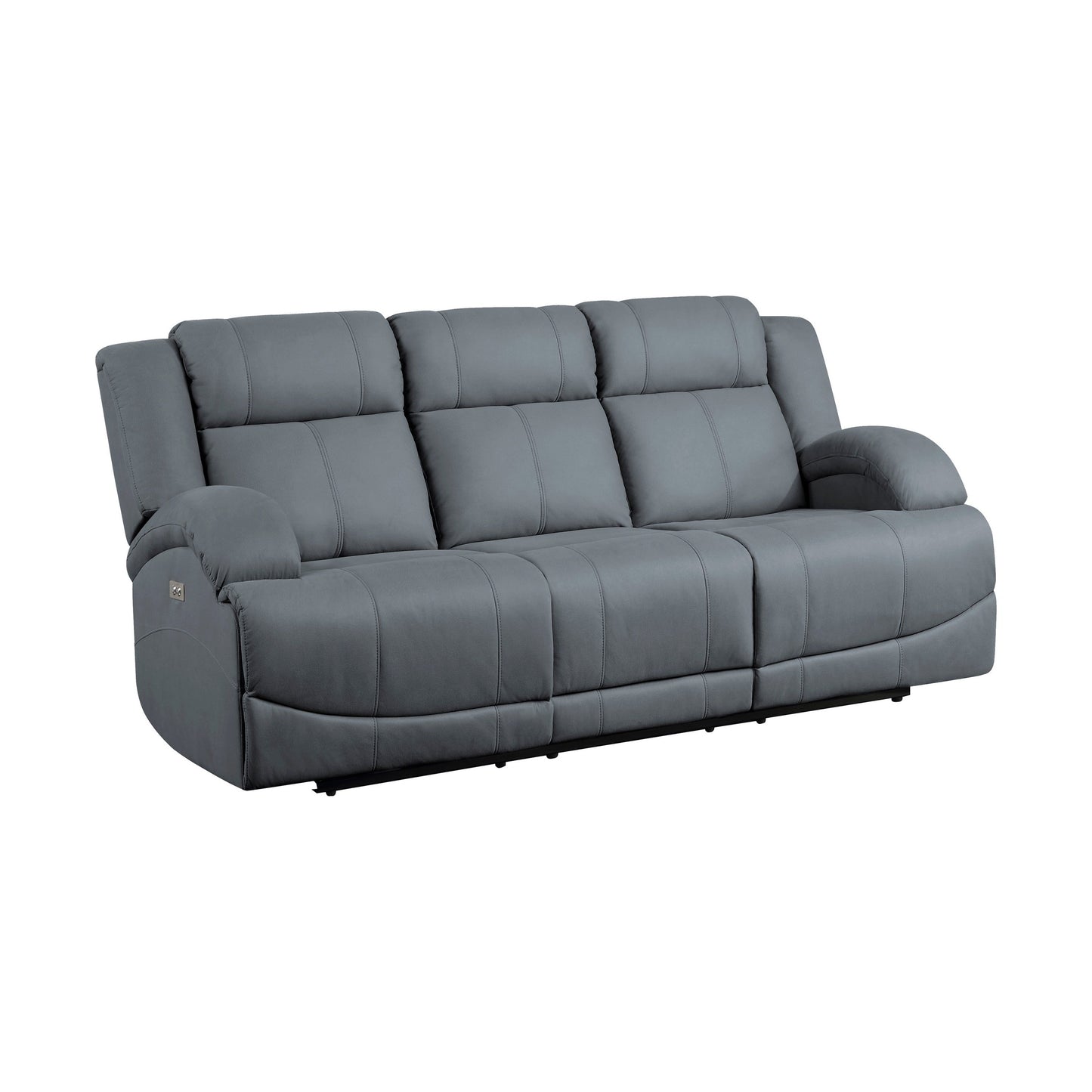 Canapé inclinable électrique double Kate 82 pouces, ports USB, microfibre bleue, bois