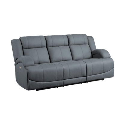 Canapé inclinable électrique double Kate 82 pouces, ports USB, microfibre bleue, bois