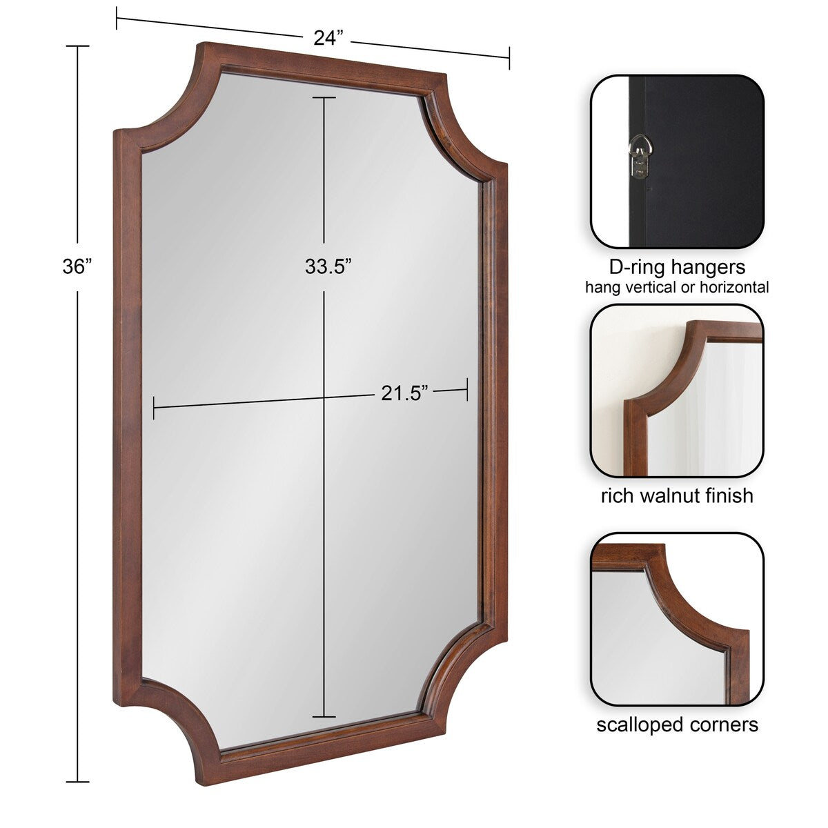 Miroir encadré en bois festonné Kate et Laurel Hogan