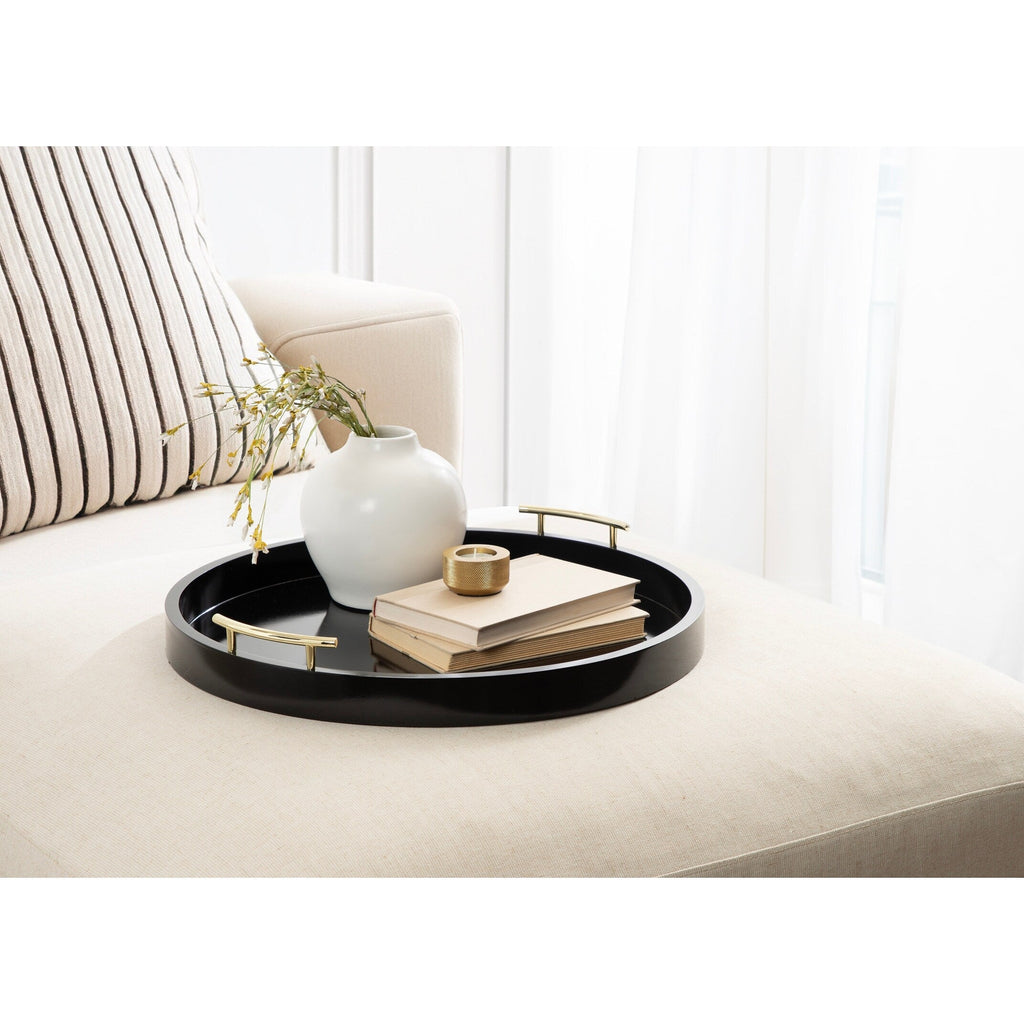 Plateau décoratif rond Kate et Laurel Lipton avec poignées en métal