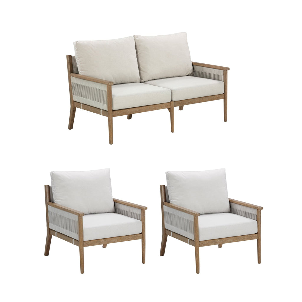 Ensemble de conversation de patio 3 pièces Kayden Bohemian, causeuse et chaises d'extérieur avec cadre en bois d'acacia massif