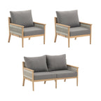 Ensemble de conversation de patio 3 pièces Kayden Bohemian, causeuse et chaises d'extérieur avec cadre en bois d'acacia massif