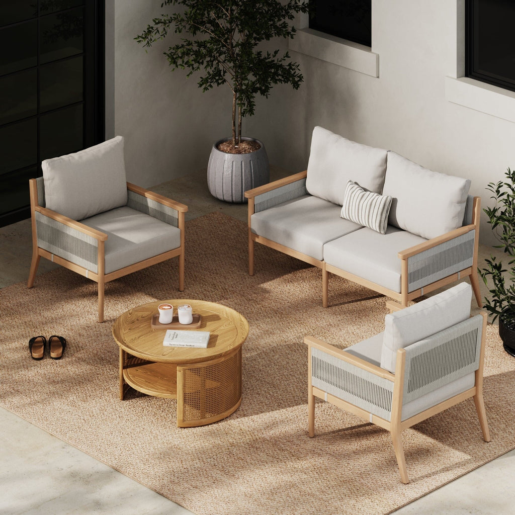 Ensemble de conversation de patio 3 pièces Kayden Bohemian, causeuse et chaises d'extérieur avec cadre en bois d'acacia massif