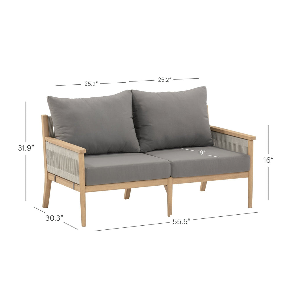 Ensemble de conversation de patio 3 pièces Kayden Bohemian, causeuse et chaises d'extérieur avec cadre en bois d'acacia massif