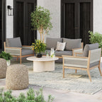 Ensemble de conversation de patio 3 pièces Kayden Bohemian, causeuse et chaises d'extérieur avec cadre en bois d'acacia massif