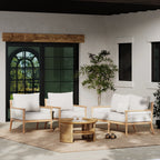 Ensemble de conversation de patio 3 pièces Kayden Bohemian, causeuse et chaises d'extérieur avec cadre en bois d'acacia massif