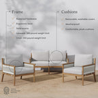 Ensemble de conversation de patio 3 pièces Kayden Bohemian, causeuse et chaises d'extérieur avec cadre en bois d'acacia massif