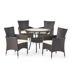Ensemble de salle à manger d'extérieur Kendricks 5 pièces en osier avec coussins par Christopher Knight Home