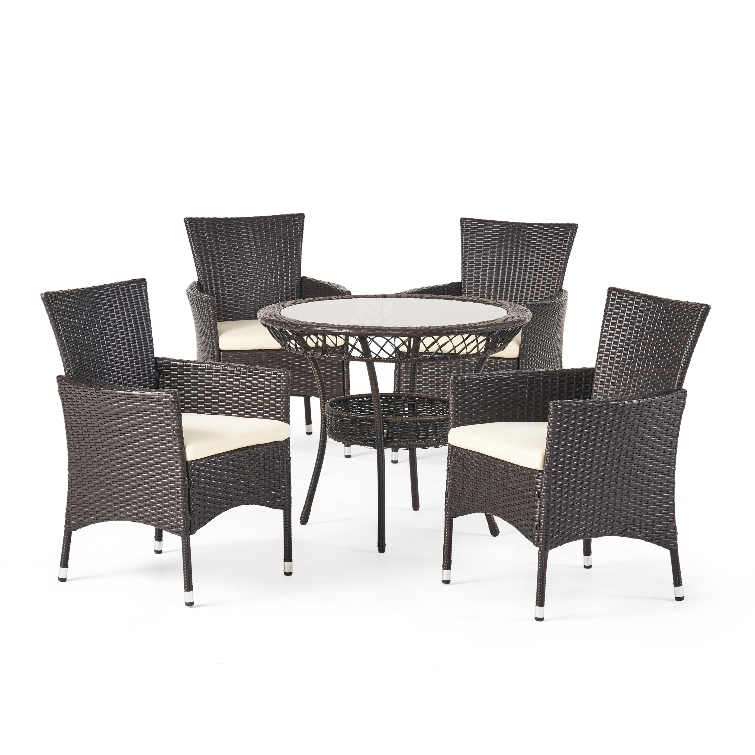 Ensemble de salle à manger d'extérieur Kendricks 5 pièces en osier avec coussins par Christopher Knight Home