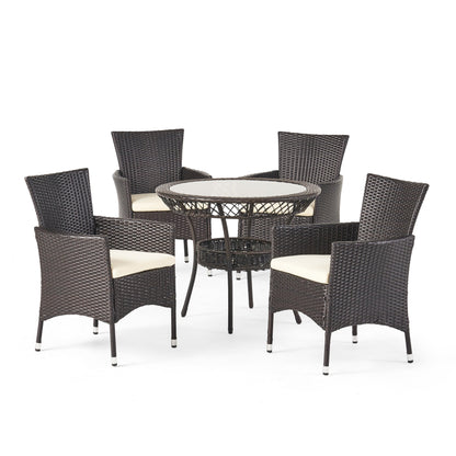 Ensemble de salle à manger d'extérieur Kendricks 5 pièces en osier avec coussins par Christopher Knight Home