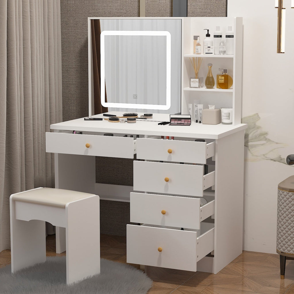 Coiffeuse Kerrogee avec miroir éclairé réglable et tabouret - 39,4 L x 19,7 l x 53,5 H