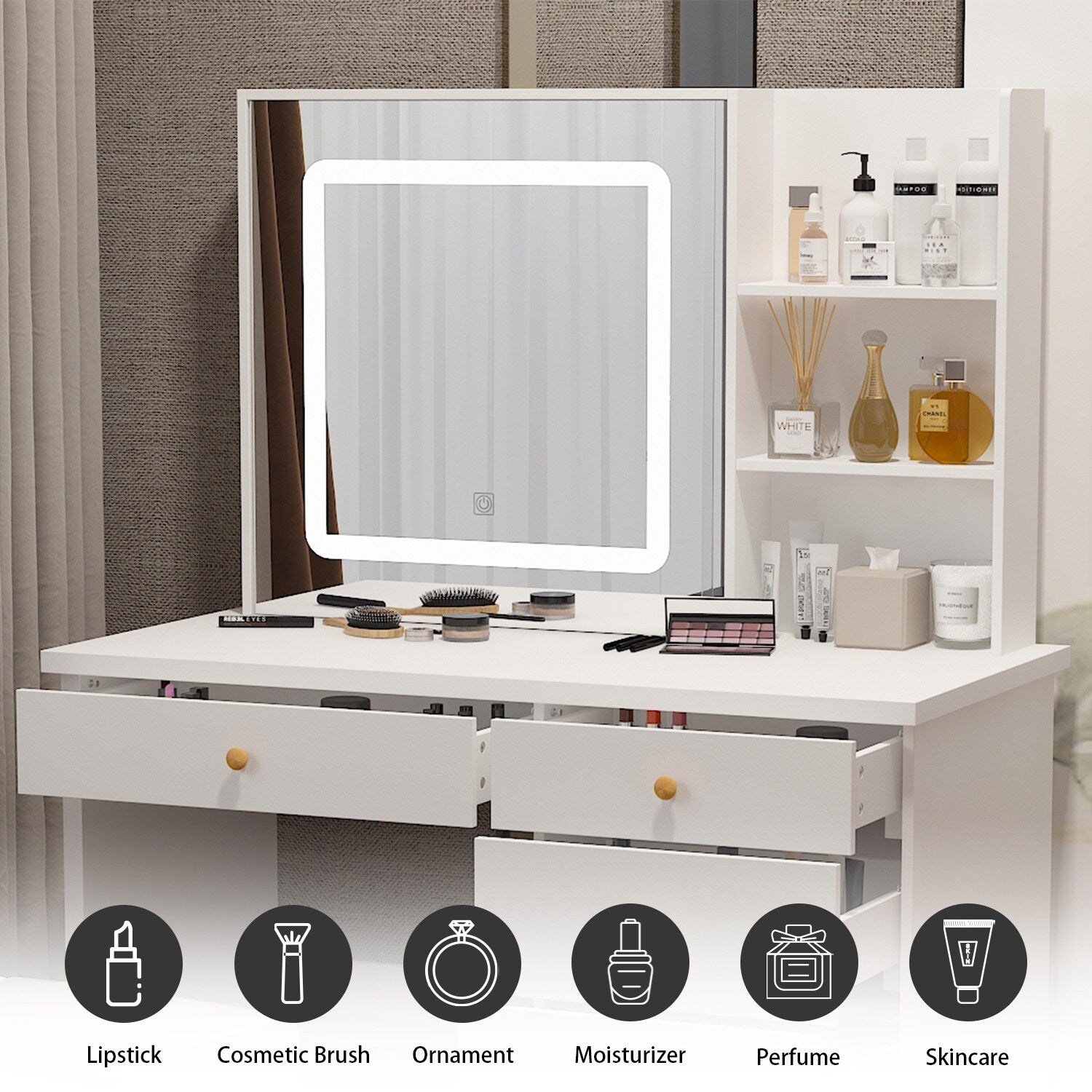 Kerrogee Makeup Vanity Set with Adjustable Lighted Mirror & Stool - 39.4L x 19.7W x 53.5H