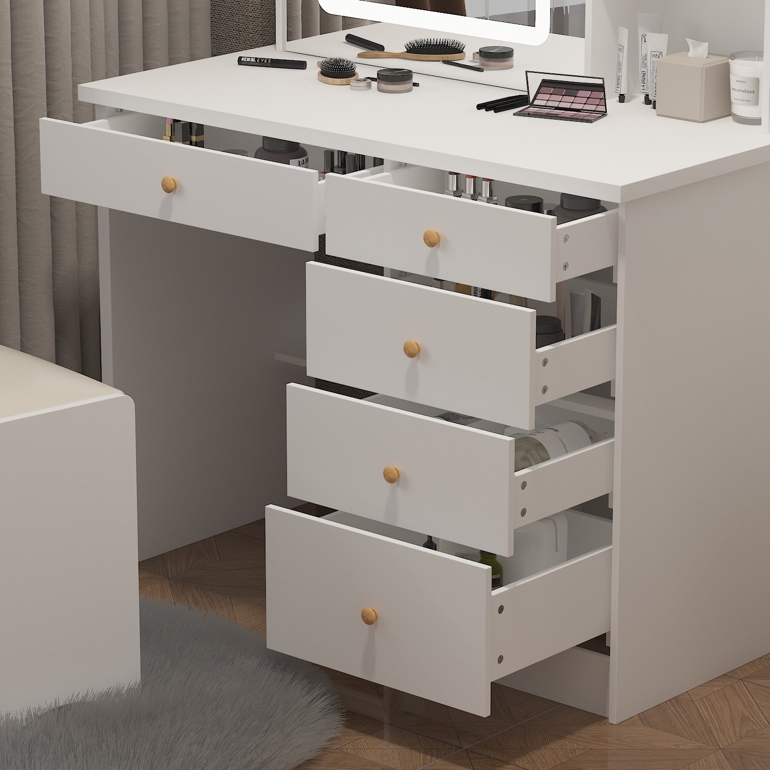 Kerrogee Makeup Vanity Set with Adjustable Lighted Mirror & Stool - 39.4L x 19.7W x 53.5H