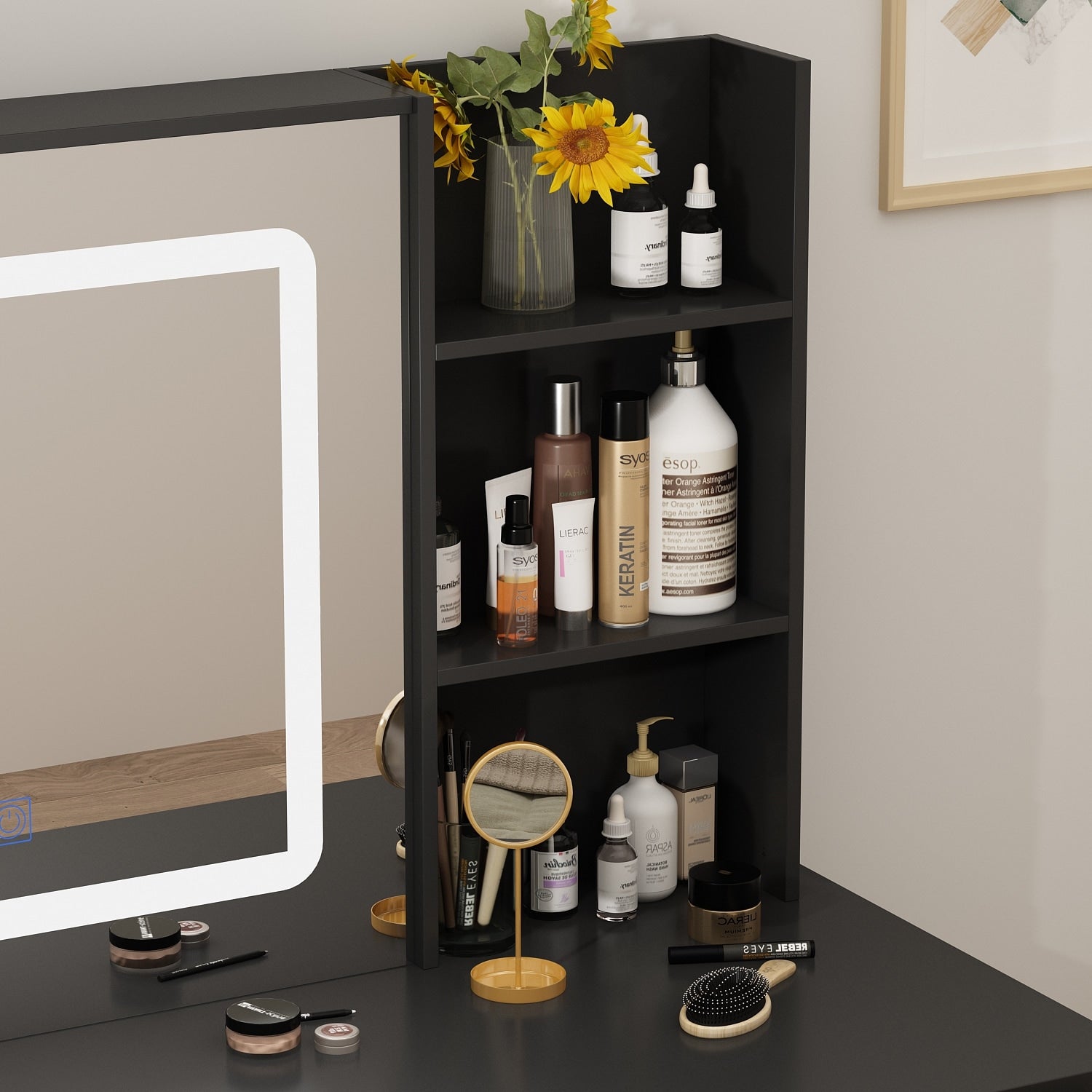 Kerrogee Makeup Vanity Set with Adjustable Lighted Mirror & Stool - 39.4L x 19.7W x 53.5H
