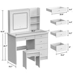 Coiffeuse Kerrogee avec miroir éclairé réglable et tabouret - 39,4 L x 19,7 l x 53,5 H