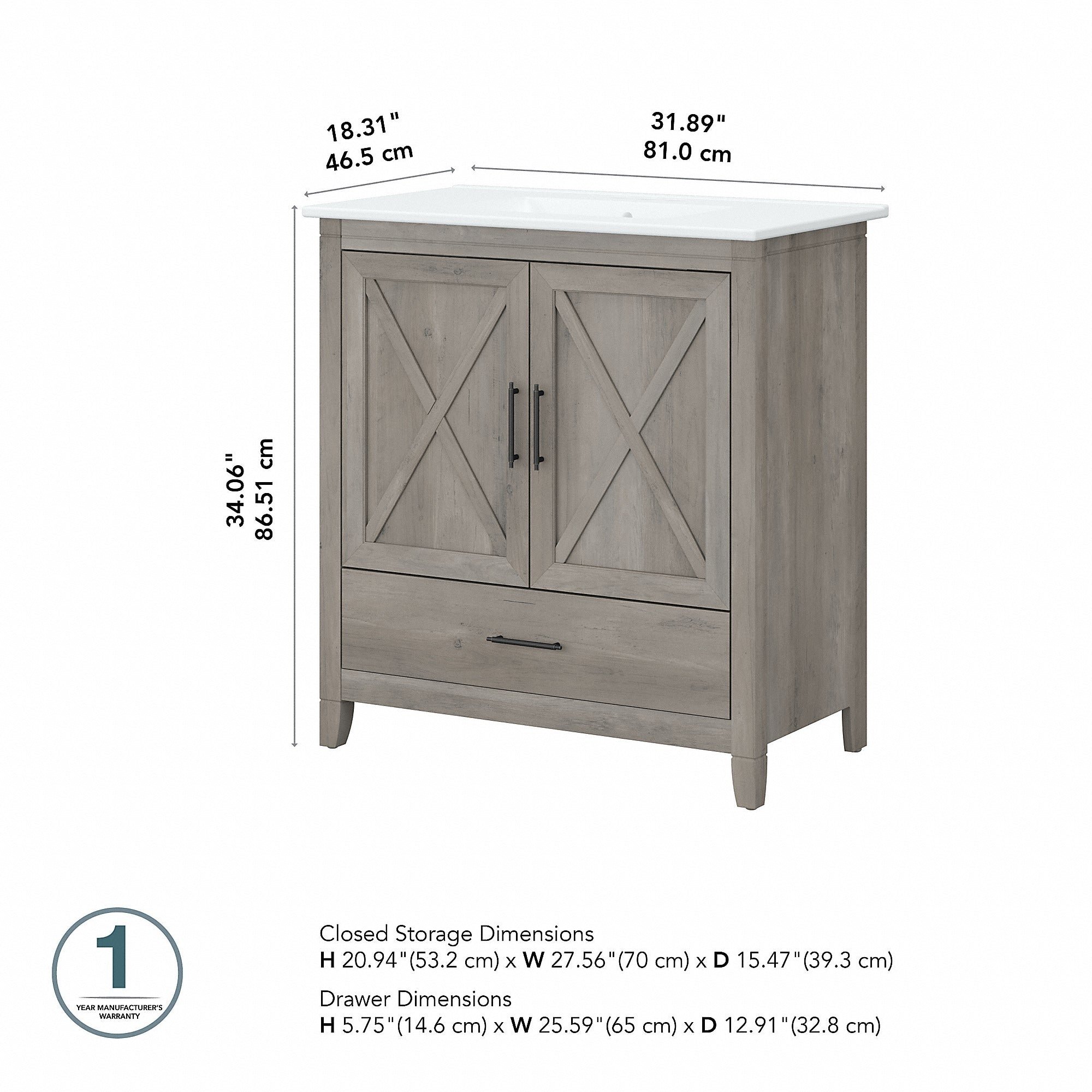 Meuble-lavabo Key West 32 L avec lavabo par Bush Furniture