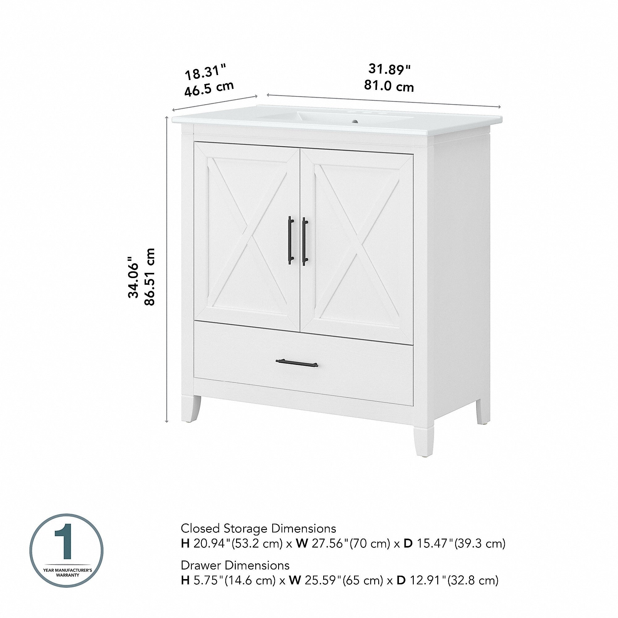 Meuble-lavabo Key West 32 L avec lavabo par Bush Furniture