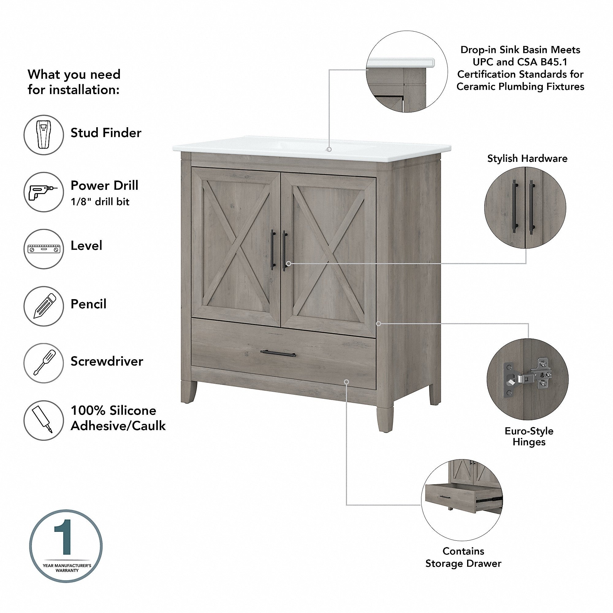 Meuble-lavabo Key West 32 L avec lavabo par Bush Furniture