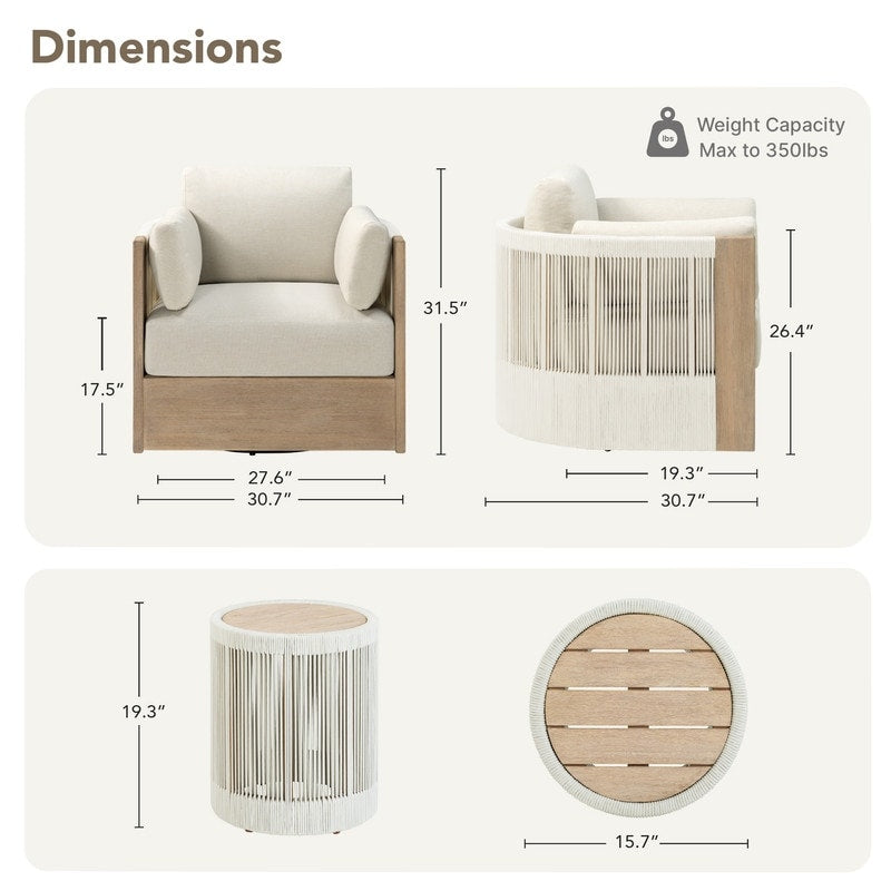 Chaise pivotante Khloe pour meubles de jardin en bois