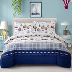 Parure de lit imprimée pour enfants et garçons, en percale de coton 600 fils, avec housse de couette et drap-housse, motif bateau à voile nautique