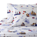 Parure de lit imprimée pour enfants et garçons, en percale de coton 600 fils, avec housse de couette et drap-housse, motif bateau à voile nautique
