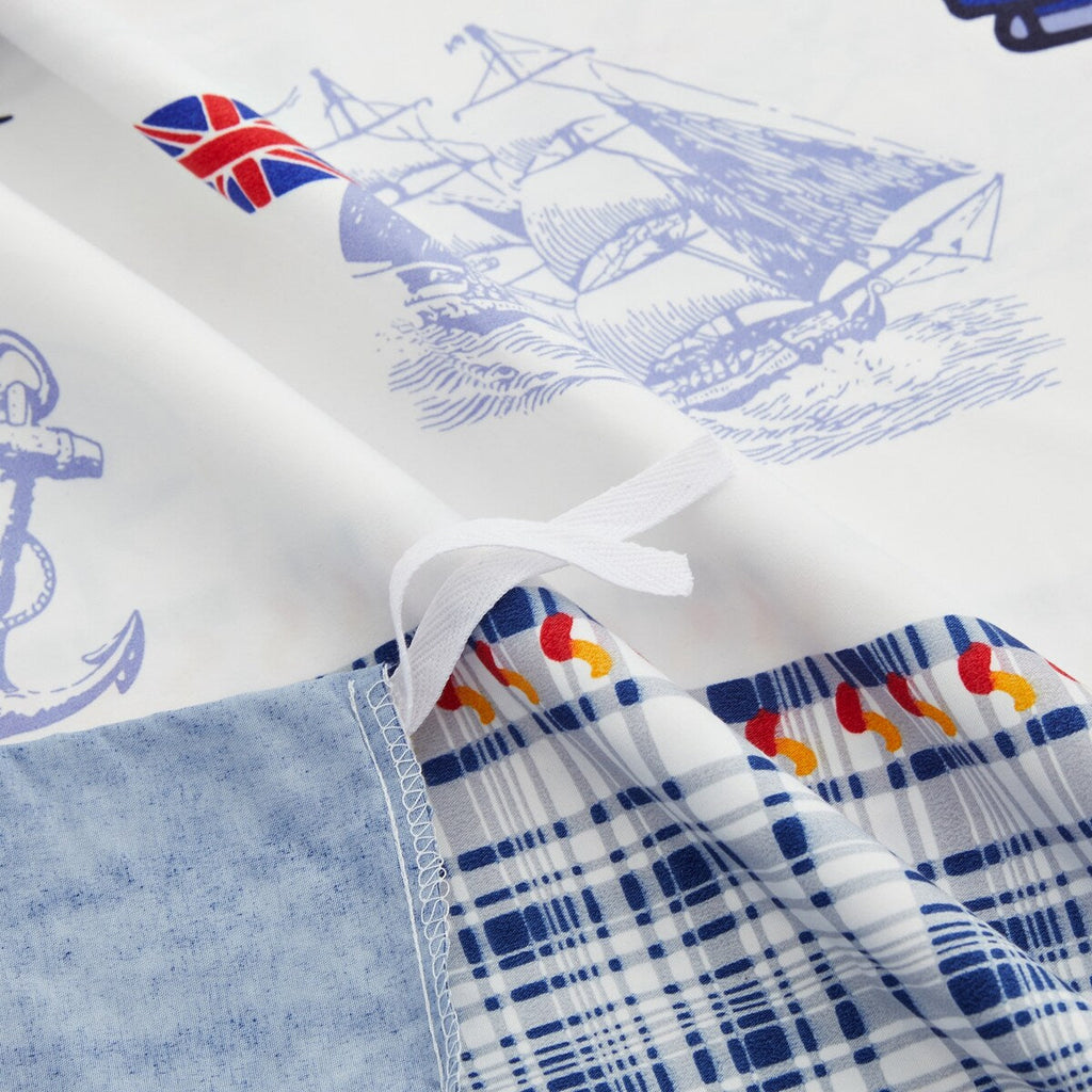 Parure de lit imprimée pour enfants et garçons, en percale de coton 600 fils, avec housse de couette et drap-housse, motif bateau à voile nautique