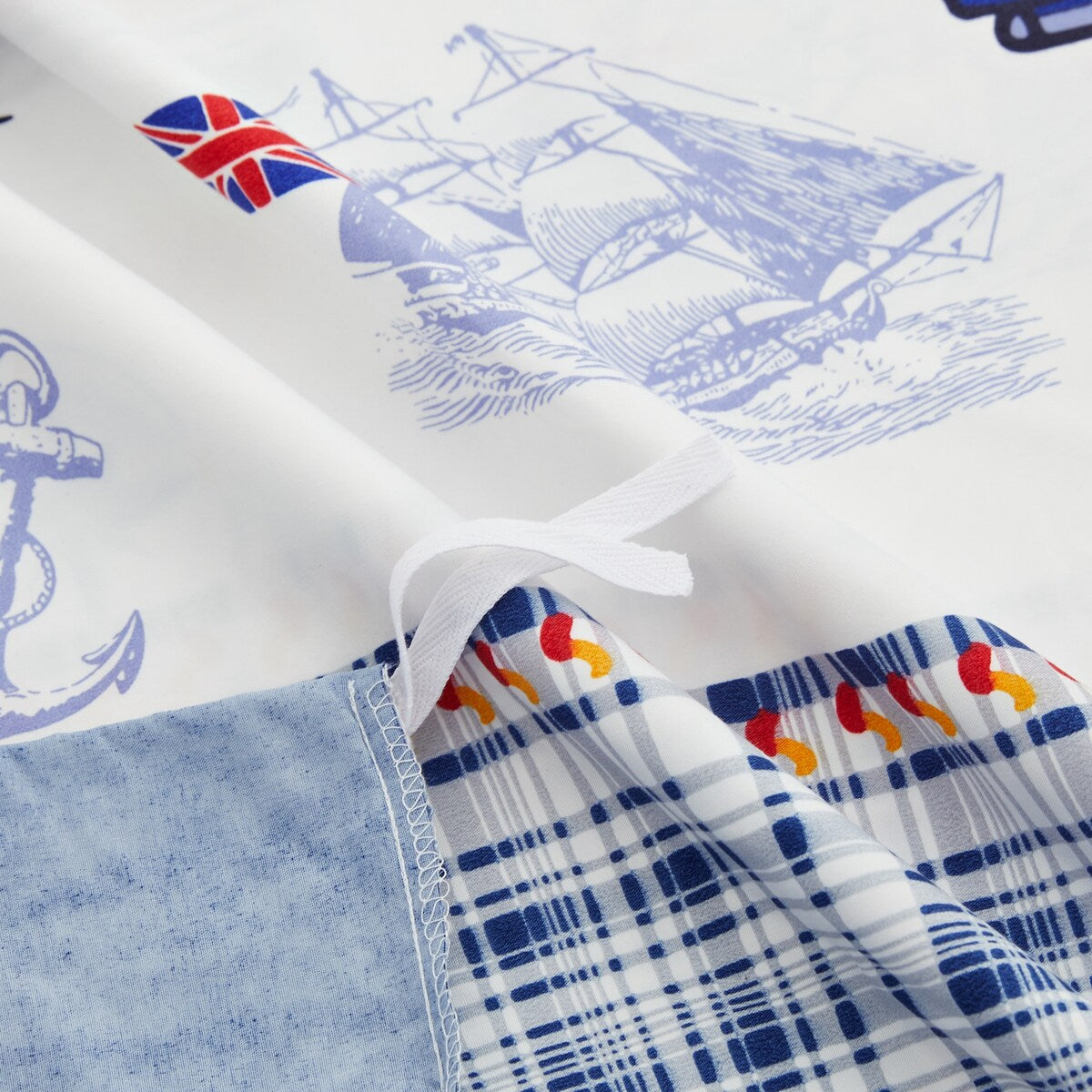 Parure de lit imprimée pour enfants et garçons, en percale de coton 600 fils, avec housse de couette et drap-housse, motif bateau à voile nautique