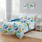 Parure de lit 5 pièces avec couette, taie d'oreiller et drap pour enfants Motif dinosaures