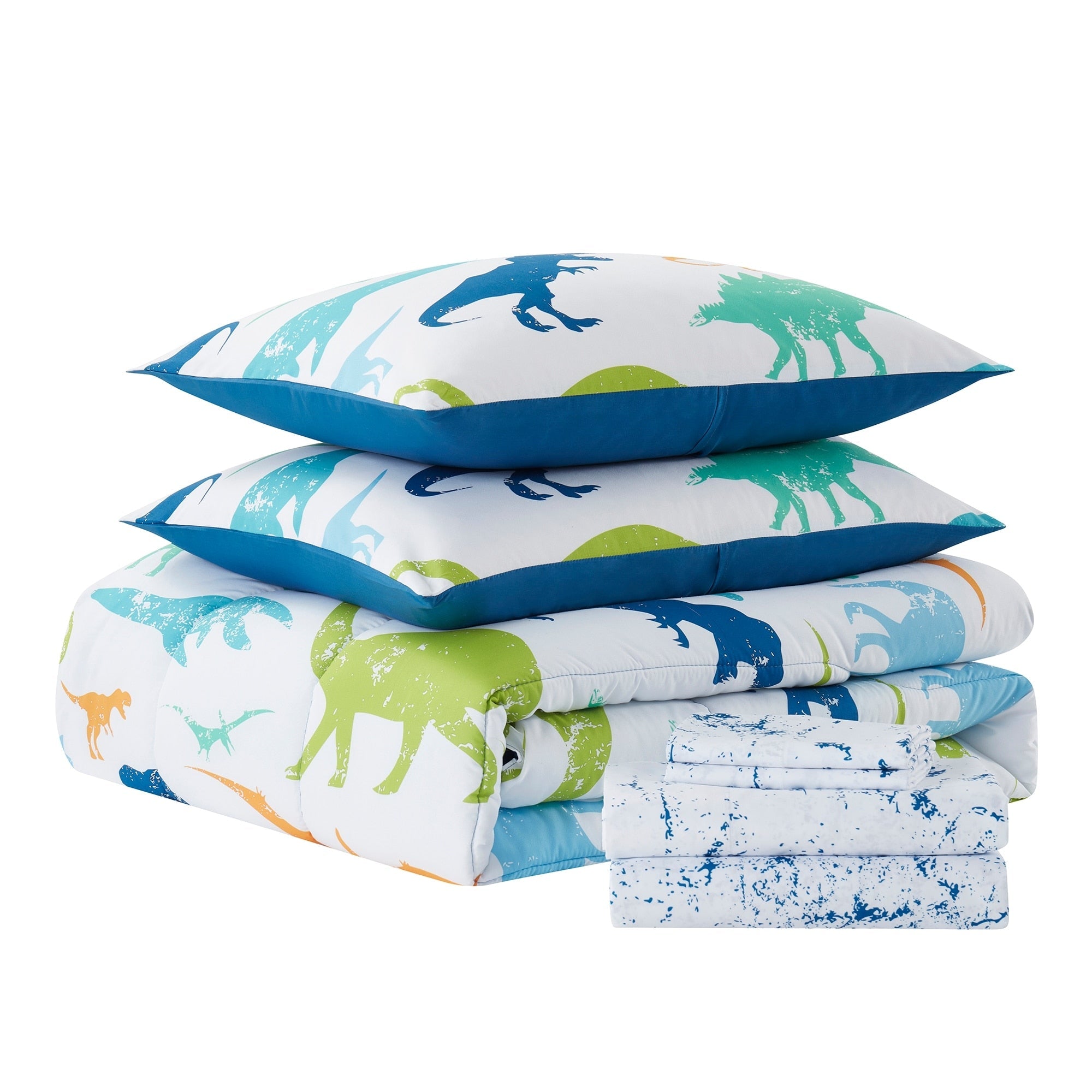 Parure de lit 5 pièces avec couette, taie d'oreiller et drap pour enfants Motif dinosaures