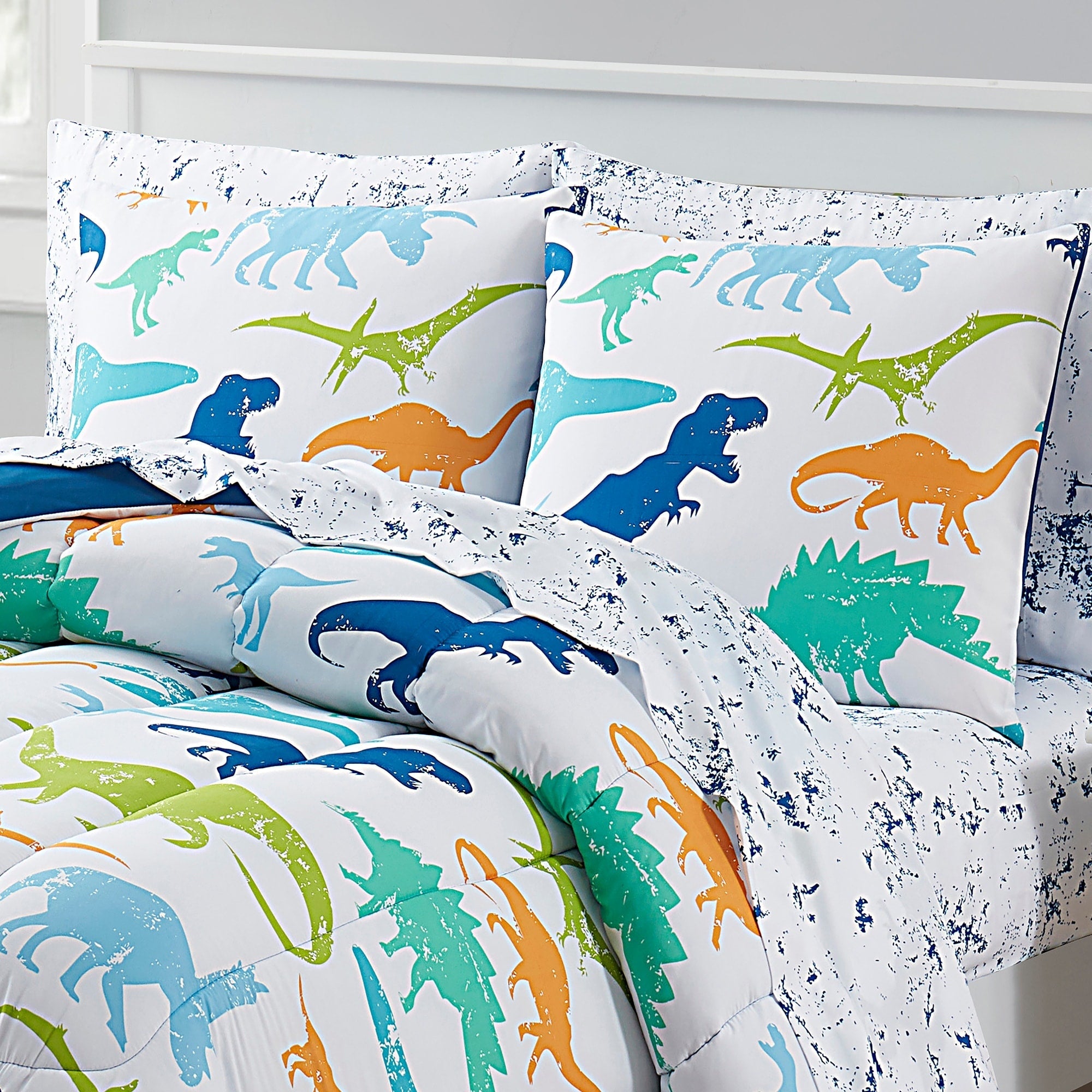 Parure de lit 5 pièces avec couette, taie d'oreiller et drap pour enfants Motif dinosaures