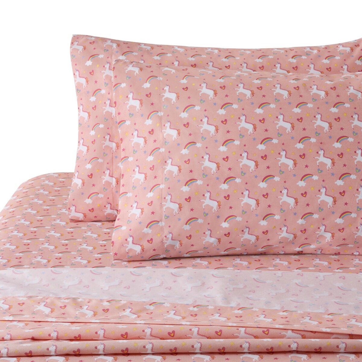 Parure de lit toutes saisons en percale de coton doux et épais, 600 fils au pouce carré, motif licorne rose et arc-en-ciel