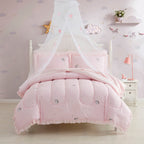Parure de lit 5 pièces avec couette, taie d'oreiller et draps motif licorne arc-en-ciel pour enfants