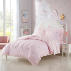 Parure de lit 5 pièces avec couette, taie d'oreiller et draps motif licorne arc-en-ciel pour enfants